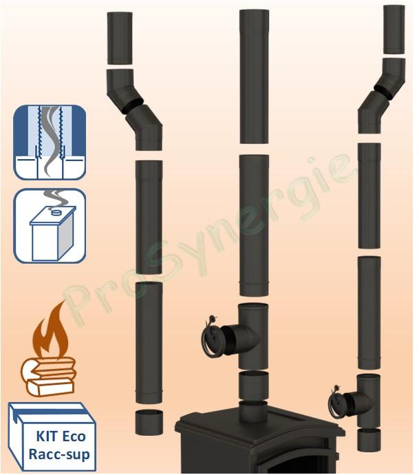Ecoten - Kit raccordement Email Noir Mat télescopique droit ou désaxé (hauteur réglable de 1.04 à 2.07 mètres) dessus de poêle Ø 150 à 180 mm sur conduit existant plafond