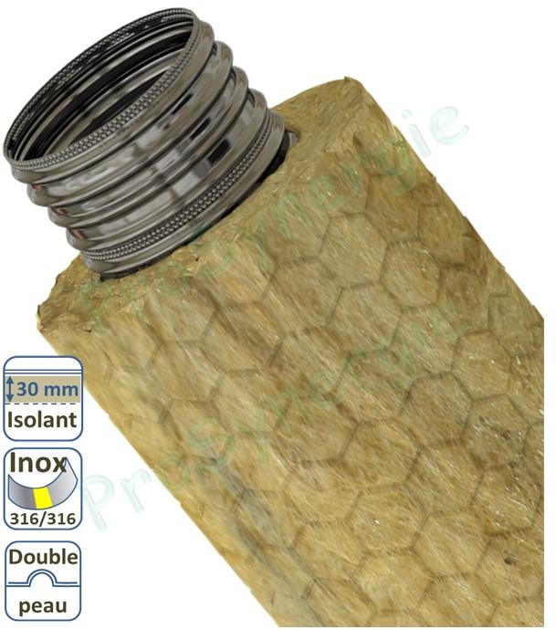 Mètre de tubage flexible double-peau TEN pré-isolé laine de roche 30 mm pour conduit de cheminée, Inox 316/31,6 Ø int/ext 80/86 à 200/206 - conditionné 7 / / 10 / 14 / 21 / 27 mètres