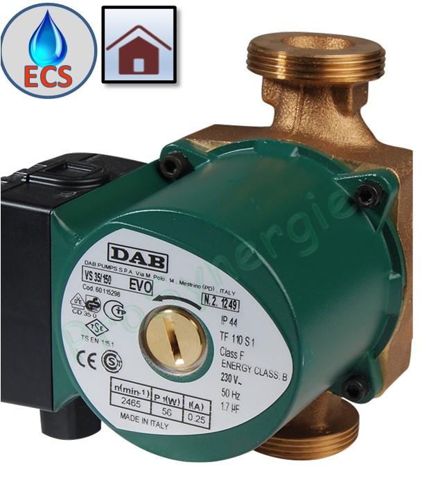 Circulateur d'eau chaude sanitaire (bouclage) corps bronze VS - Hauteur 150mm - Raccord Ø 1´´1/2´ - Débit jusqu´à 4.2m3/h