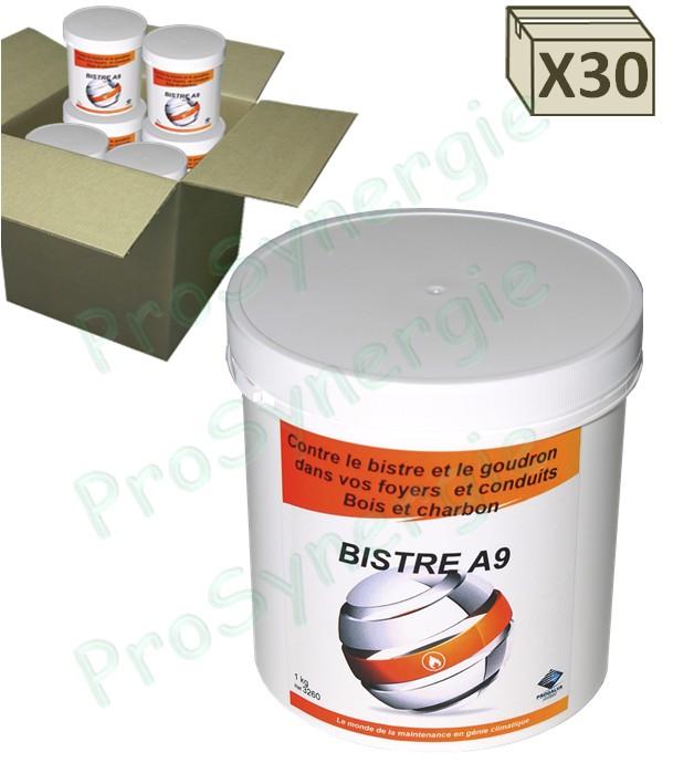 Bistre A9 - Lot de 5 cartons de 6 pots de 1 Kg poudre ramonage chimique curatif et préventif (réduction des bistres et goudrons par modification de son état : solide -> friable) 