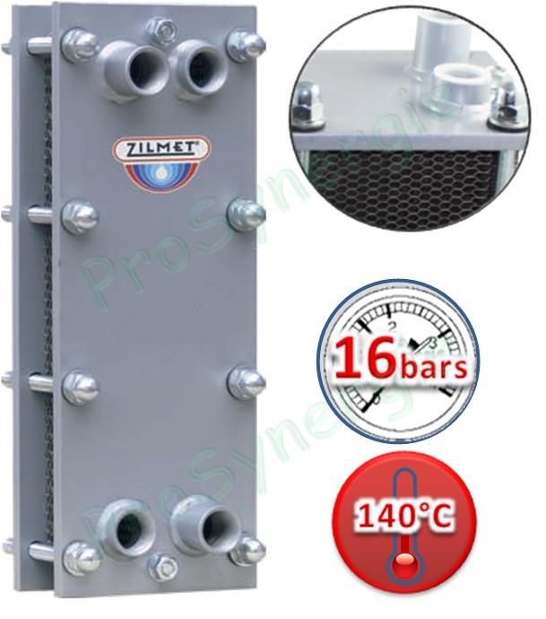 Echangeur type Z2 (10 ou 16 bars) équipé de 7 à 55 plaques Inox démontables et de joint EPDM (140°C)