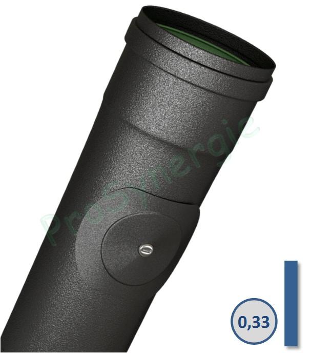 Tuyau de poêle av. joint viton (mâle rétreint) avec porte de visite acier 1mm émaillé noir mat Ø 80 et 100mm longueur 33cm