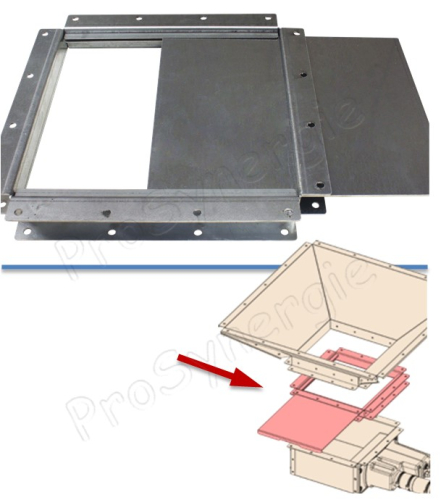 Registre ´´guillotine´´ long. x larg. x épais. = 323x323x35 mm - isolement entre le silo et la cassette d´extraction (vanne d´isolement ou d´obturation)