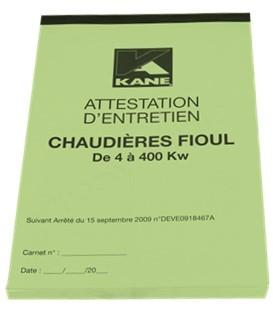 Carnet d´Attestations chaudière fioul 4-400KW