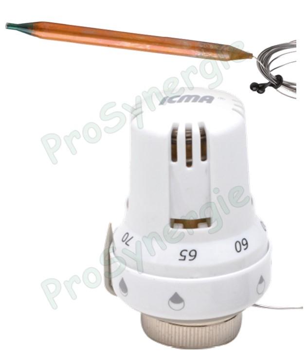 997 - Tête thermostatique blanche (Filetage M30x1.5) Température réglable 60 à 90°C- Bulbe longueur 157mm avec capilaire 2 mètres