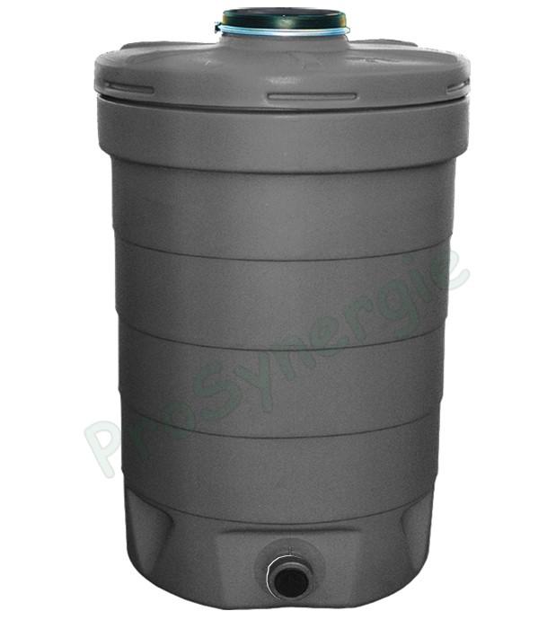 Cuve aérienne polyéthylène de stockage d´eau potable type tonneau Aquatonne  500 litres, Couleur grise, ØxH = 820x1375mm, Trou bras d´homme couvercle 250 mm