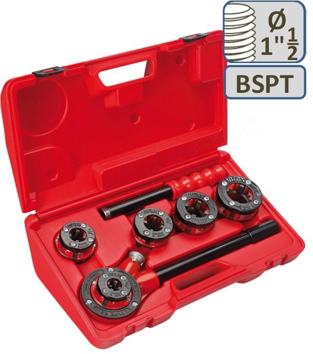 Coffret de filière manuelle Cage 1 cliquet + bras en 2 parties - Têtes BSPT Droite Ø 3/8-1/2-3/4-1-1.1/4´´