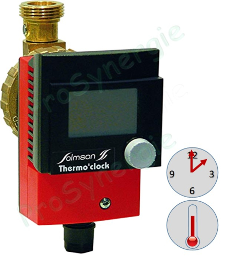 Circulateur bouclage (horloge + désinfection + mesure T°) eau chaude sanitaire (potable) SB 04-15 Thermo´Clock - Jusquà 0.35m3/h et 10 bars (hauteur 138mm ØM1´´ - clapet et vanne intégrés)