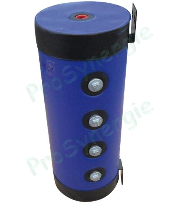 Bouteille murale acier jaquette skaï (chauffage et climatisation) 100 litres Isolation polyuréthane injectée ép.25mm classe ERP C - 8 piquages latéraux Ø1´´1/4 (hors mesure emplacement résistance) - ØxH=450x870mm