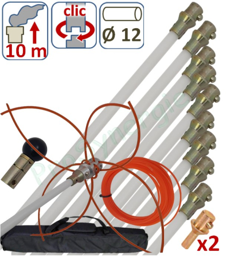 Kit Rotoflex Ø 12 mm en sacoche (10 cannes de 1m + 2 Têtes + 2 Adaptables + Fil)