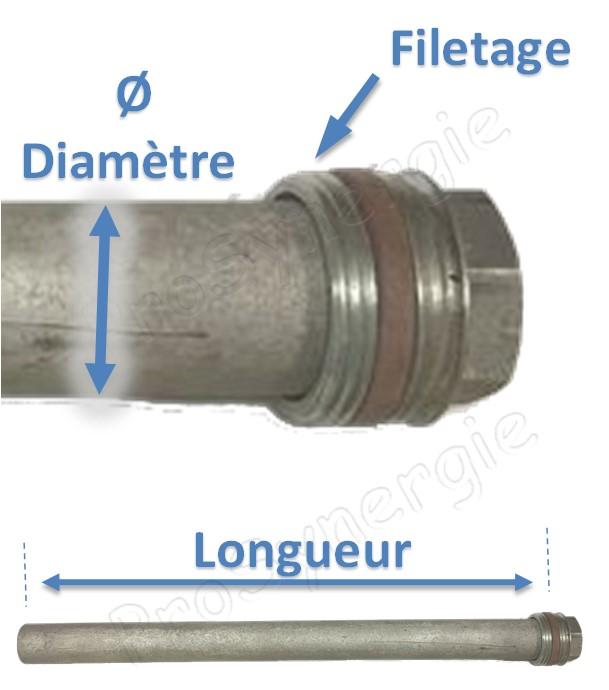 Anode magnésium Ø 33 mm (protection pour chauffe eau) Longueur 550 mm filetage Ø 1´´1/2 (49 mm)