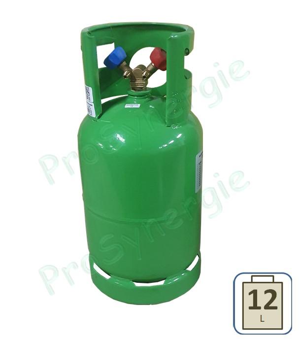 Bouteille de récupération 12,5 ou 27,2L L - Bouteille verte - Vanne double 1/4'' SAE pour la récupération Gaz Frigo