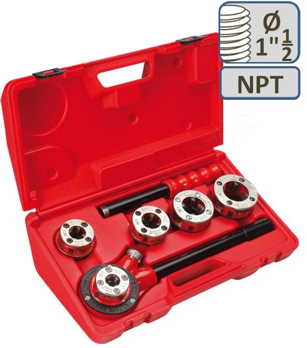 Coffret de filière manuelle Cage 1 cliquet + bras en 2 parties - Têtes NPT Ø 3/8-1/2-3/4-1-1.1/4´´