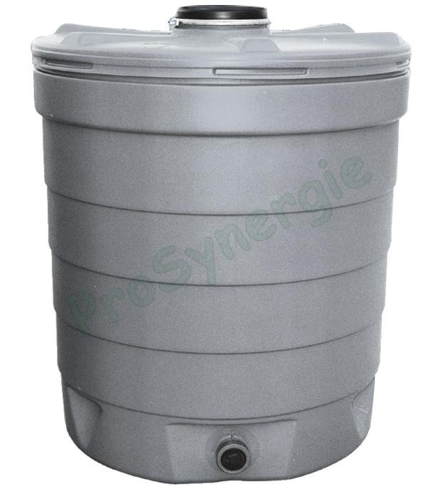 Cuve aérienne polyéthylène de stockage d´eau potable type tonneau Aquatonne 1000 litres, Couleur grise, ØxH = 1090x1396mm, Trou bras d´homme couvercle 250 mm