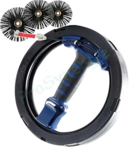 Kit Enrouleur 15m Mini S ramonage conduit de poêle et VMC (+ hérissons Ø 80, 110 et 125 mm)