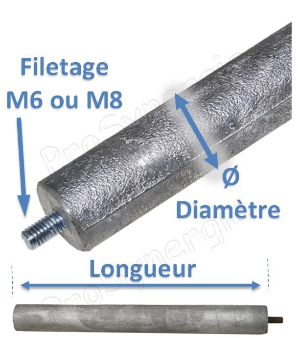 Anode magnésium Ø 33 mm Longueur 700 mm - Filetage M8 x 30mm