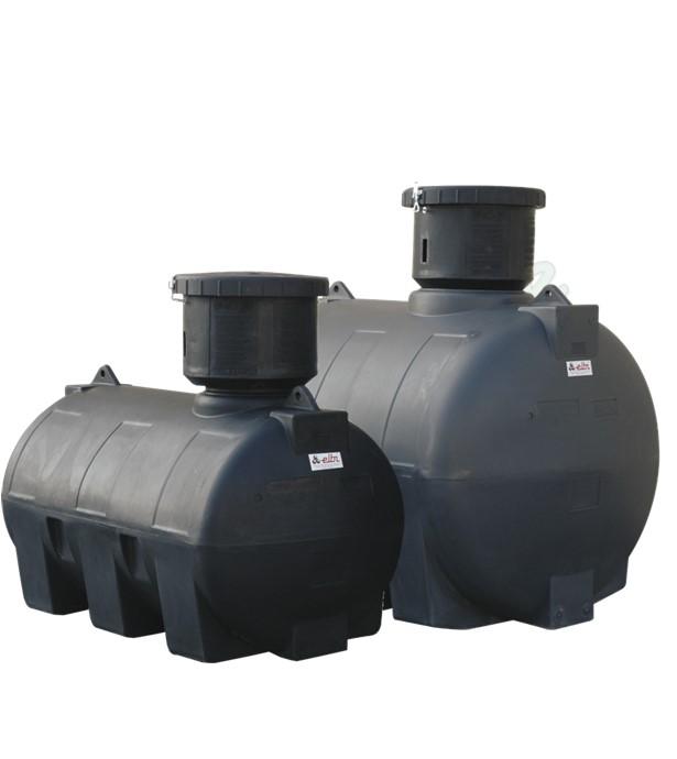 CHU 2000 - Cuve à eau cylindrique horizontale 2 000 litres enterrée uniquement HxLxLg =1385x1300x1700mm, trou d´homme Ø 400mm, réhausse haut.415mm + couvercle